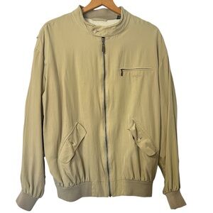 Vintage 90’s Bobby Jones Silk Tan Bomber Zip Up Jacket Retro Golf Preppy Size L